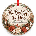 Rustic The Best Gift Is You Wedding Christmas Ornament with red hanging ribbon