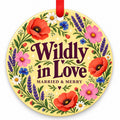 Wildflower Wildly in Love Wedding Christmas Ornament with red hanging ribbon