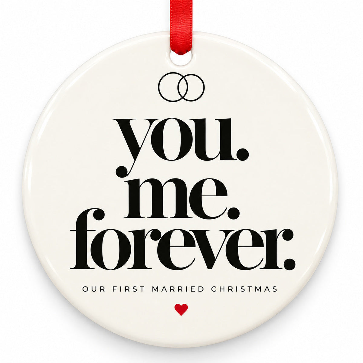 You Me Forever Wedding Christmas Ornament with red hanging ribbon