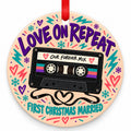Mixtape Love on Repeat Wedding Christmas Ornament with red hanging ribbon