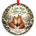 Foxes A Lifetime of Love Wedding Christmas Ornament with red hanging ribbon