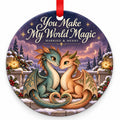 Dragon Couple You Make My World Magic Wedding Christmas Ornament with red hanging ribbon