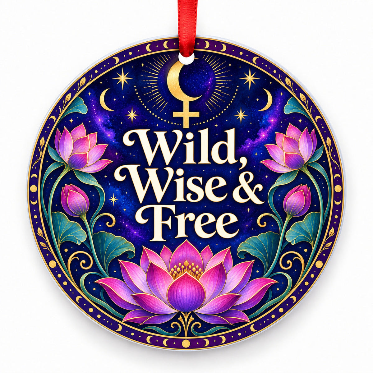 Wild, Wise & Free porcelain Christmas ornament with red ribbon