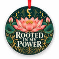 Rooted in My Power porcelain Christmas ornament with red ribbon