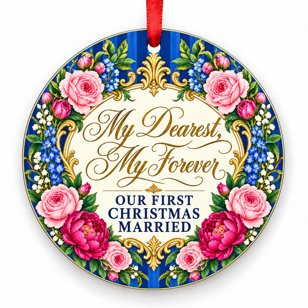 My Dearest, My Forever porcelain Christmas ornament with red ribbon