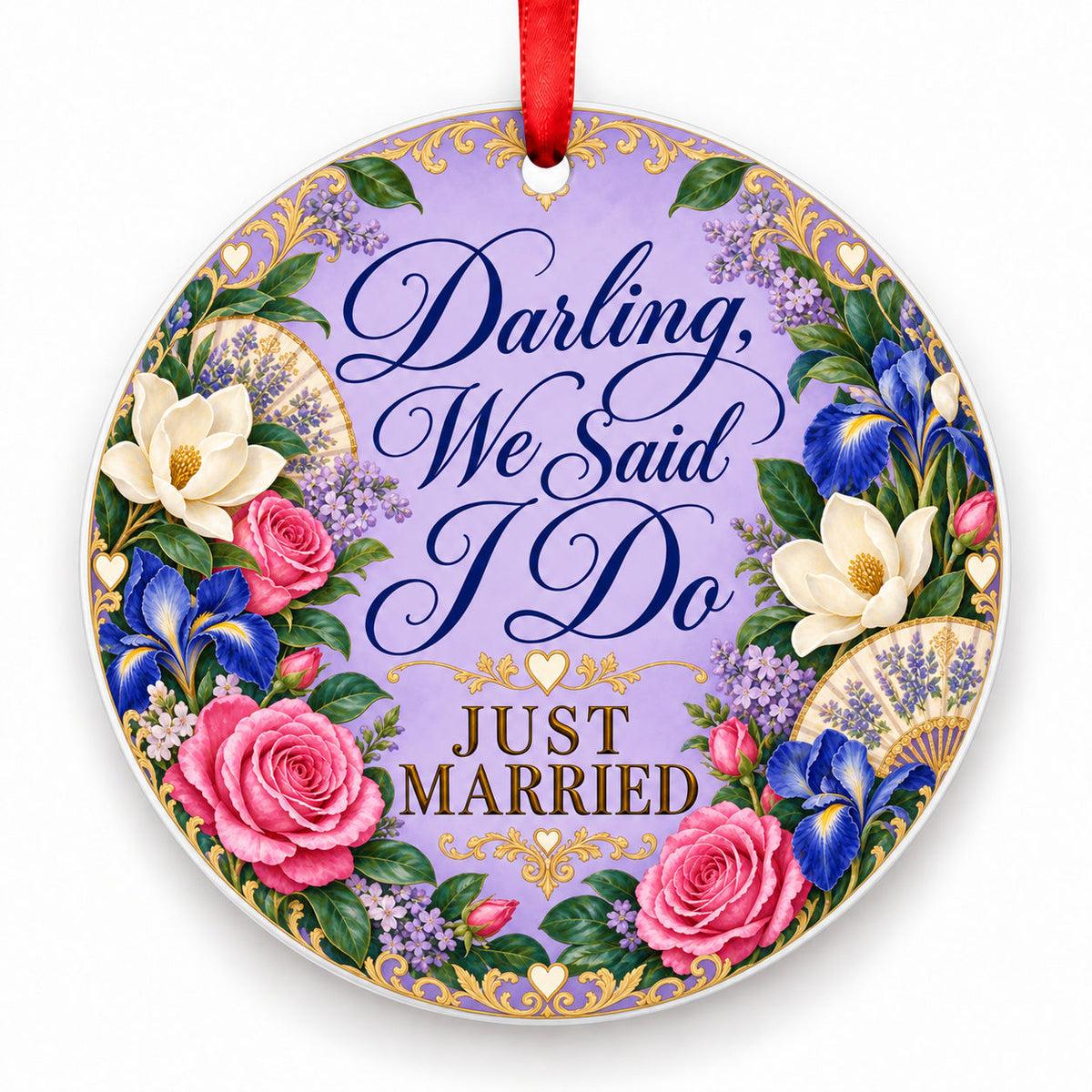 Darling, We Said I Do porcelain Christmas ornament with red ribbon