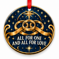 All for One & All for Love Celestial Ribbon Rings Ornament with red hanging ribbon