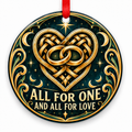 All for One & All for Love Eternal Knot Rings Ornament with red hanging ribbon