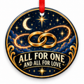 All for One & All for Love Infinity Orbit Rings Ornament with red hanging ribbon