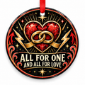 All for One & All for Love Rock Heart Rings Ornament with red hanging ribbon