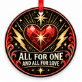 All for One & All for Love Rock Heart Ornament with red hanging ribbon