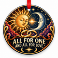 All for One & All for Love Sun and Moon Rings Ornament with red hanging ribbon