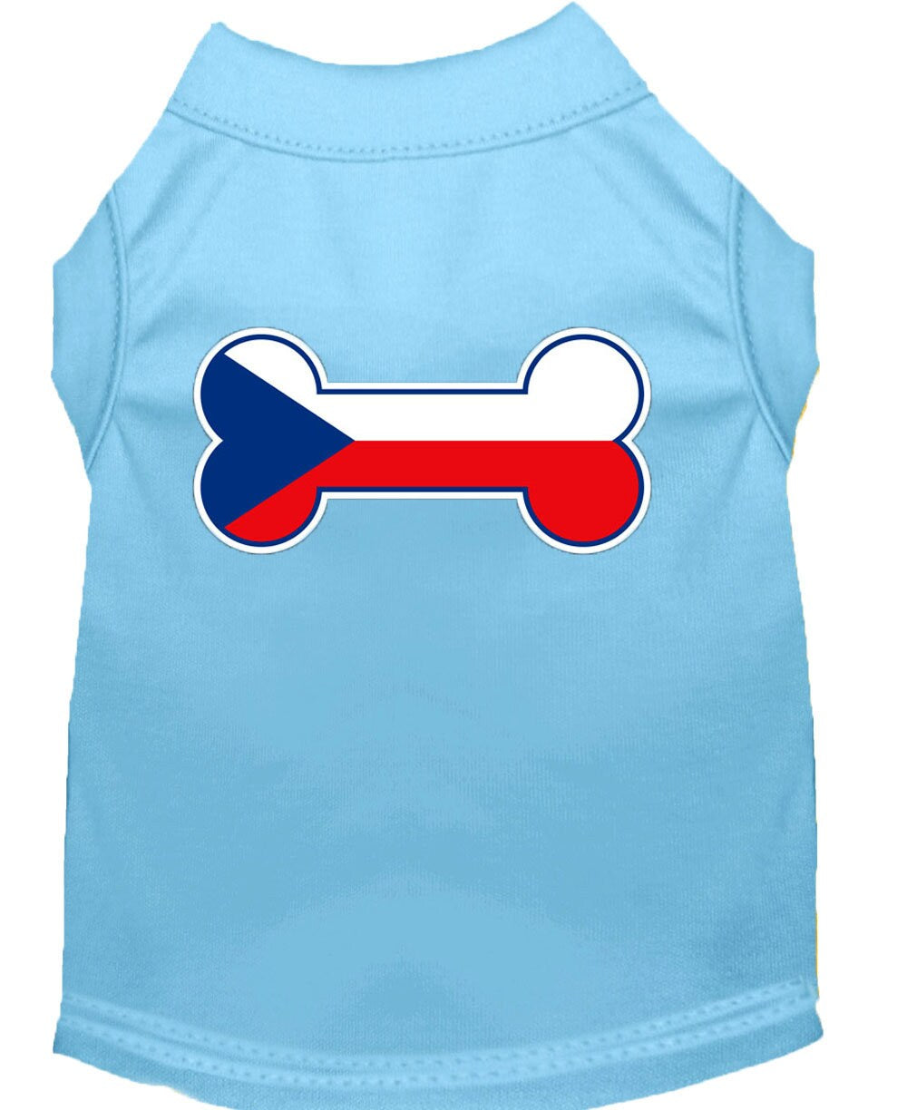 T-shirt para Cães e Gatos, Estampada, "Bandeira com Osso República Checa"